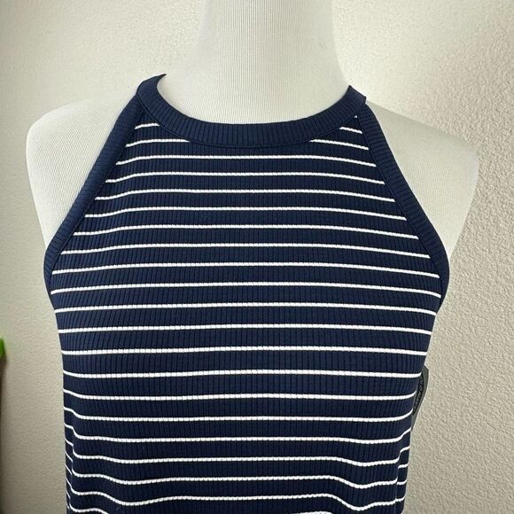 Old Navy Women's Size M Ribbed High Neck Dress Sleeveless Blue and White Stripes - Picture 3 of 11